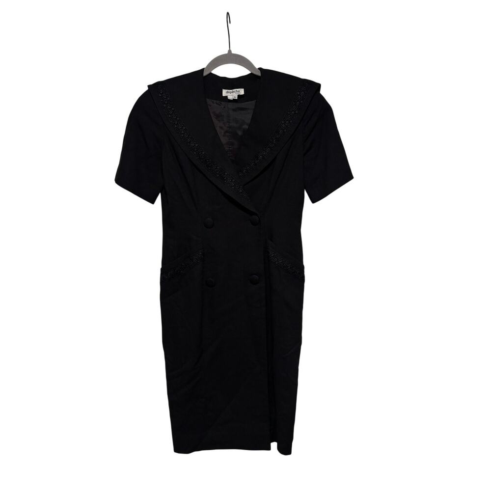 Vintage Dépêche Petite Black Double Button Dress 4 - Picture 2 of 11